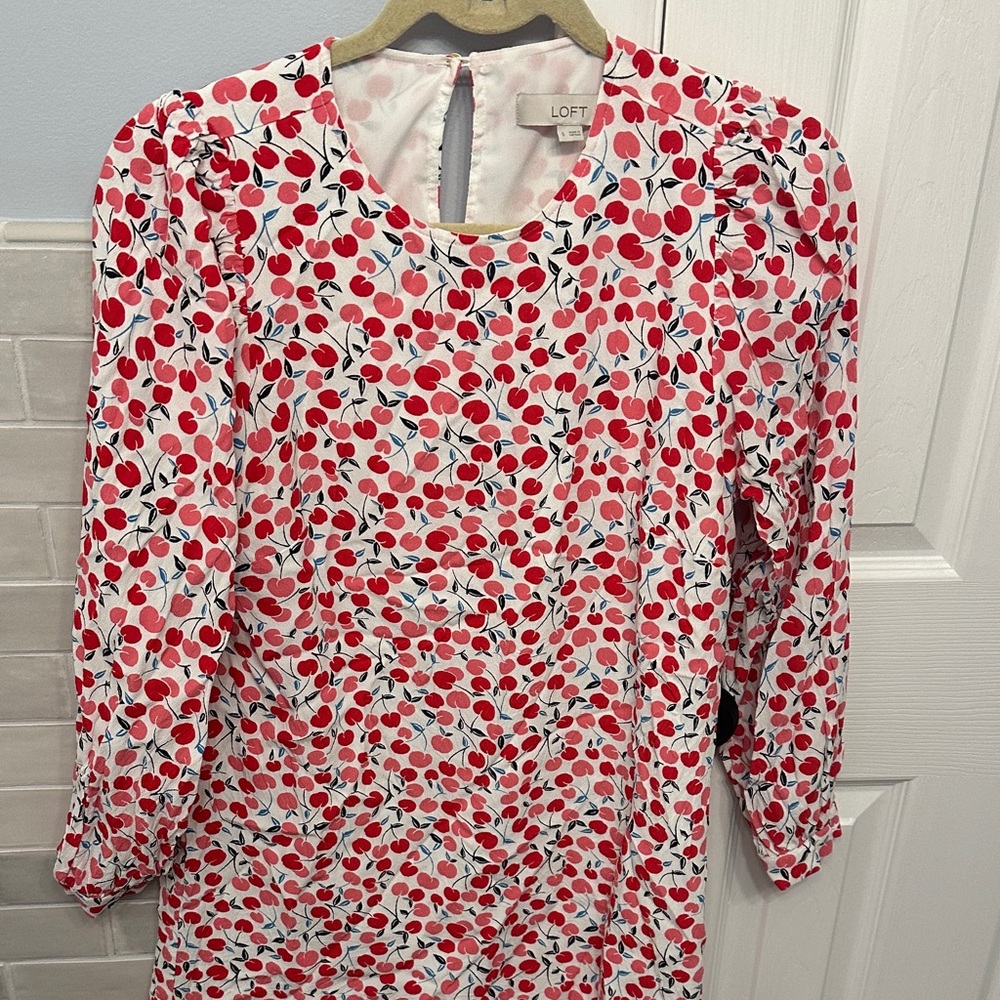 LOFT Pink Cherry-Print Long-Sleeve Women’s Dress